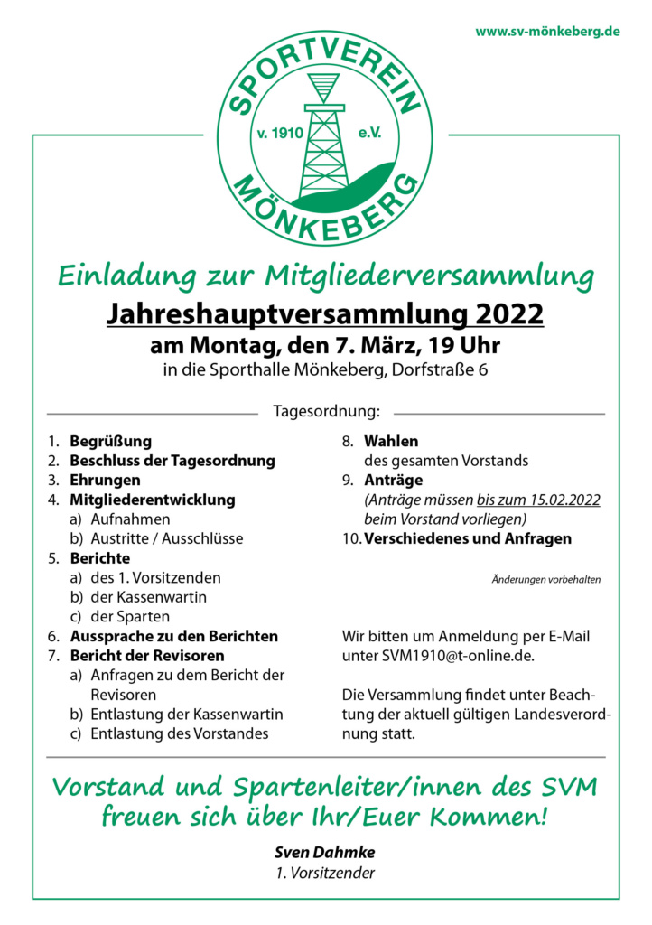 Jahreshauptversammlung 2022 am 7. März